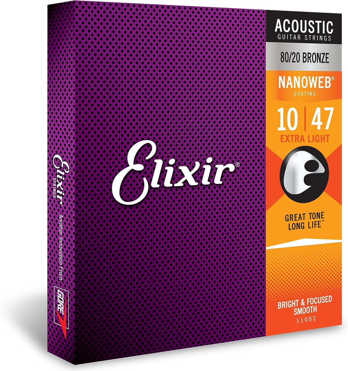 Bronze 80/20 Elixir Strings Acoustic Guitar Strings with NANOWEB Coating, Light 012-053, Custom Light 011-052, Extra Light 010-047